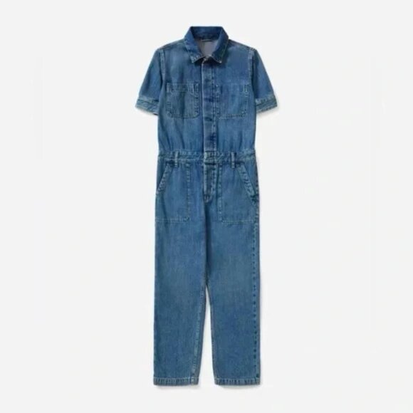Everlane Short Sleeved Denim Utility Jumpsuit - Picture 1 of 10